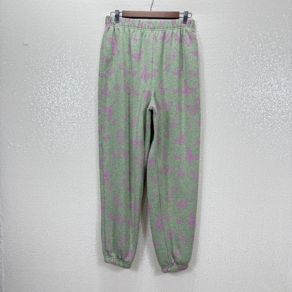 NEW Girl Order Butterfly Acid Wash Jogger Pants Green Pink Size 8 UO